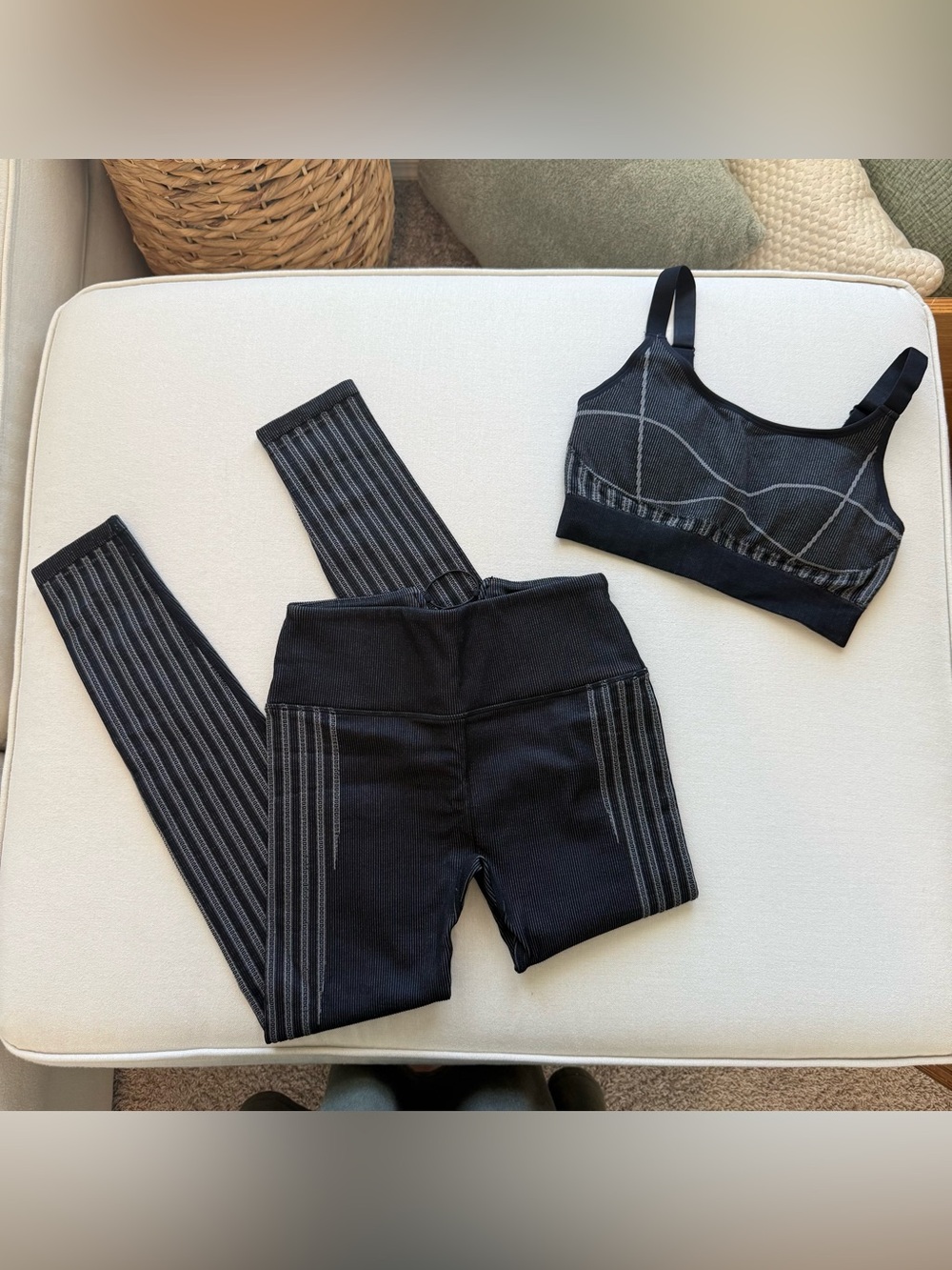 Fabletics Seamless Ribbed High-Waist Leggings Lace-Up Corset Back Bra Active Set